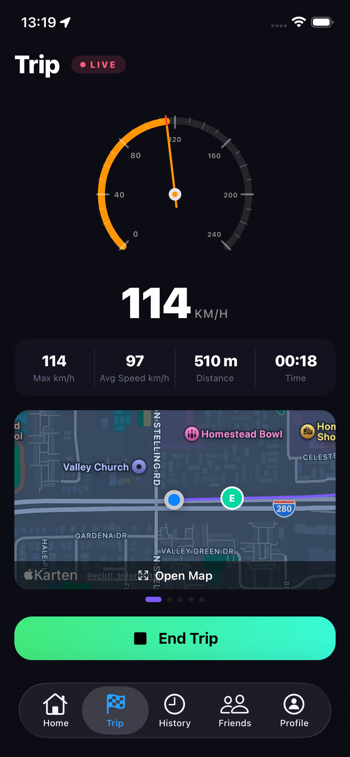 PACE live speedometer